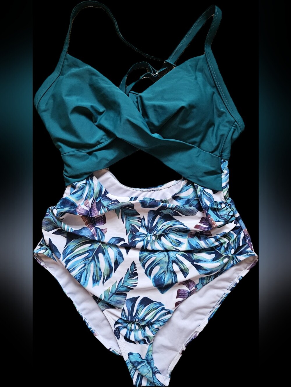 Eomenie Green & Leaves One Piece Cut Out Swimsuit Size XL, Great Conditon - Picture 4 of 7